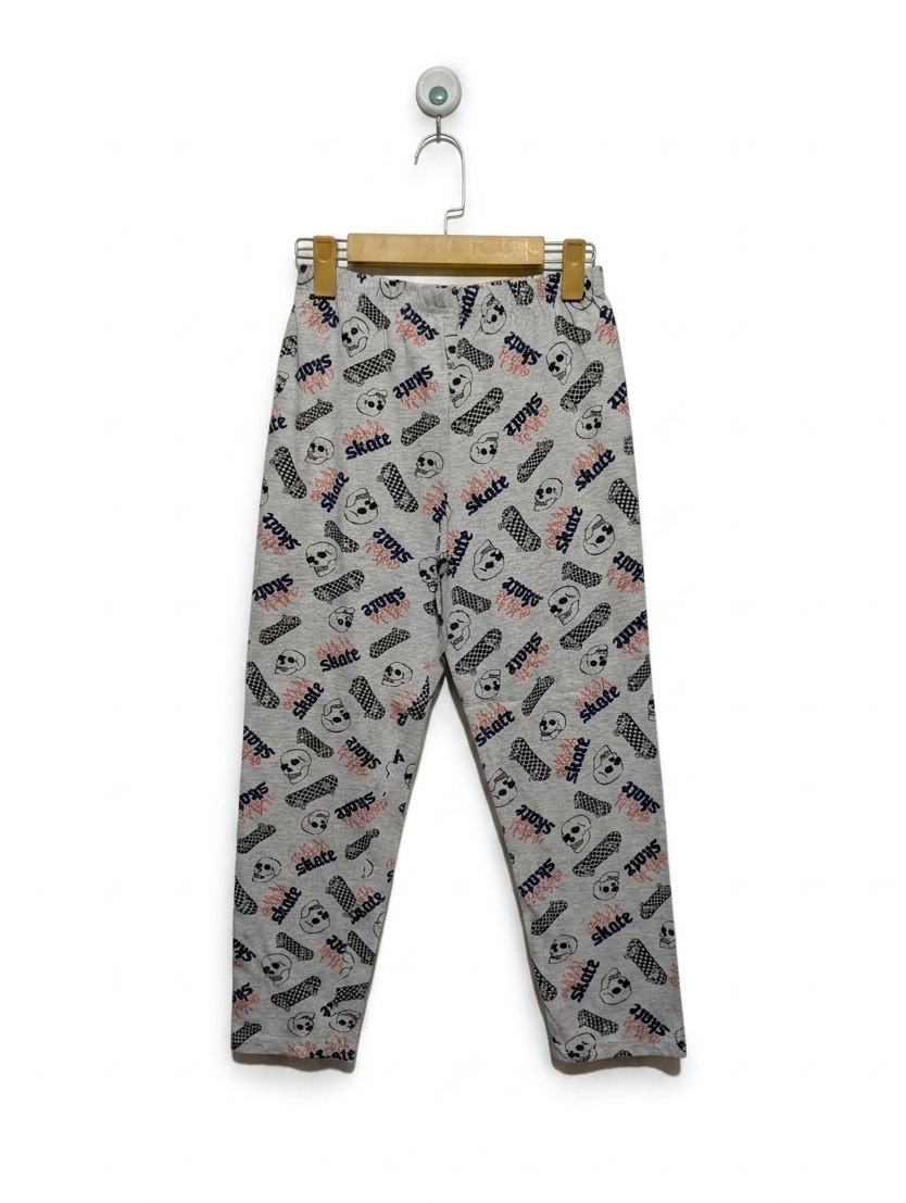 Primark Boys Heather Grey "Skate & Skull" Graphic Casual Trousers - Size 11-12 Years (Estimated Age 11-12 Years) AB2