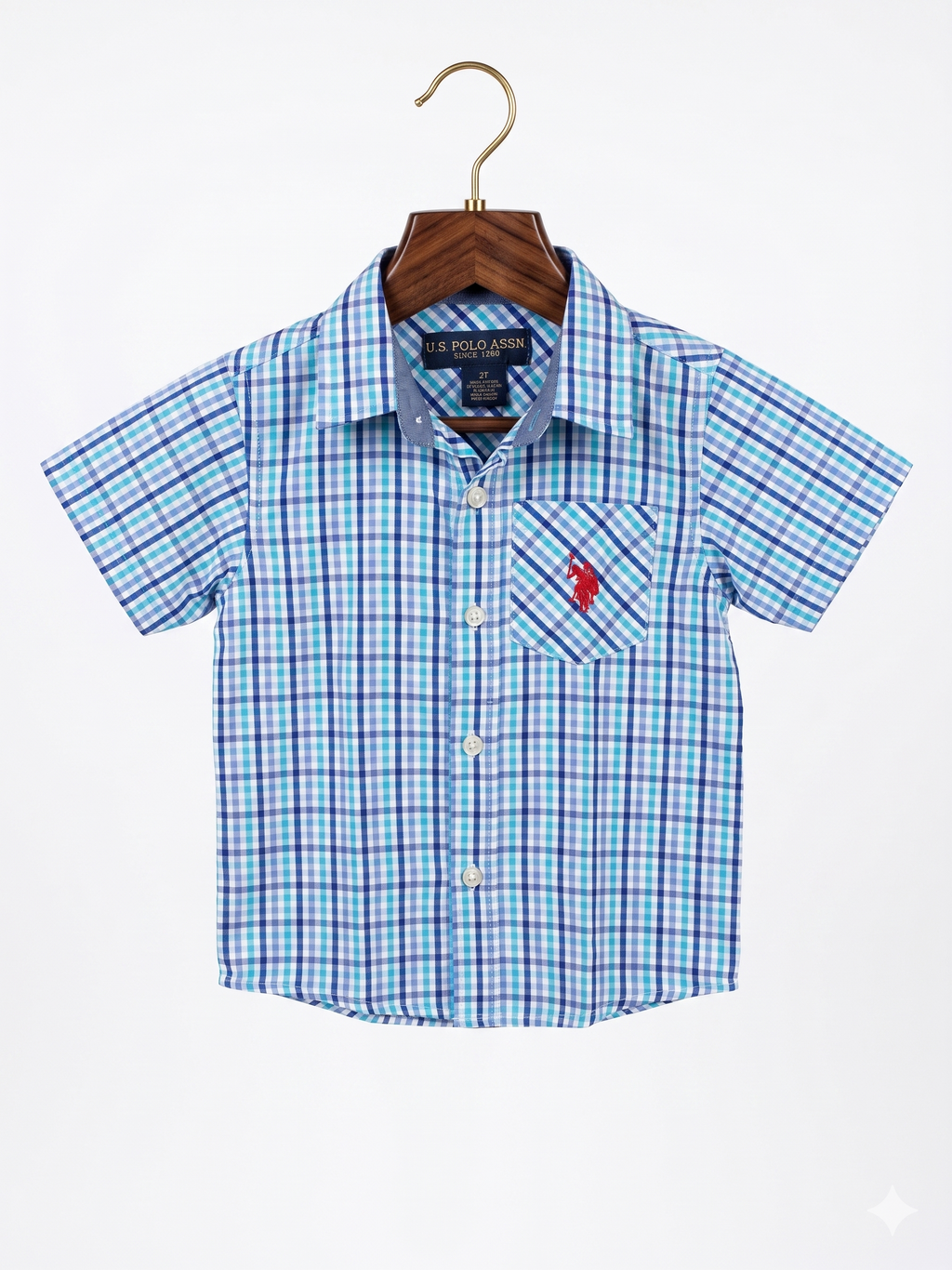 U.S. Polo Assn. Toddler Boys' Blue Plaid Short Sleeve Shirt - Size 3T AB1