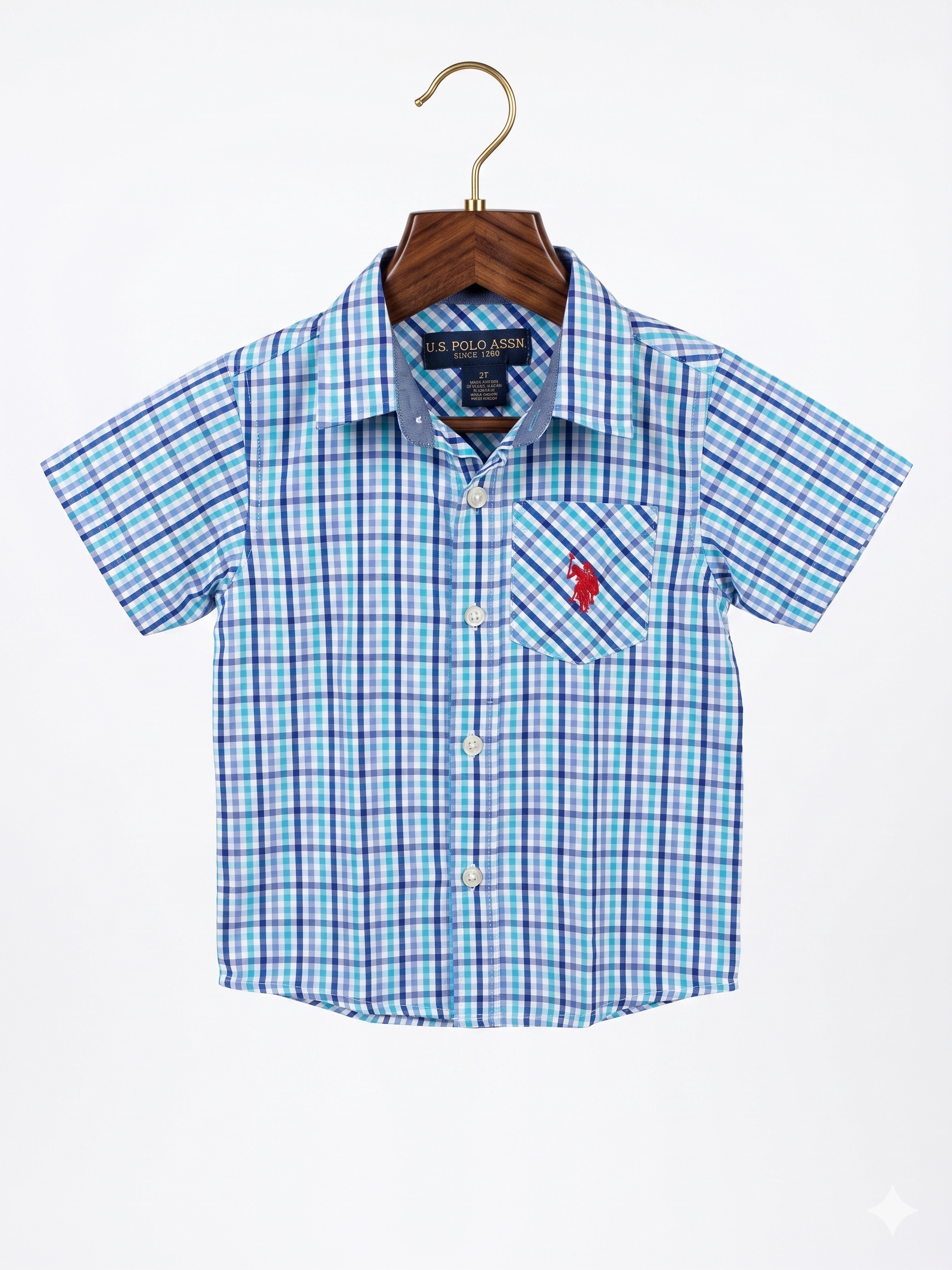 U.S. Polo Assn. Toddler Boys' Blue Plaid Short Sleeve Shirt - Size 3T AB1