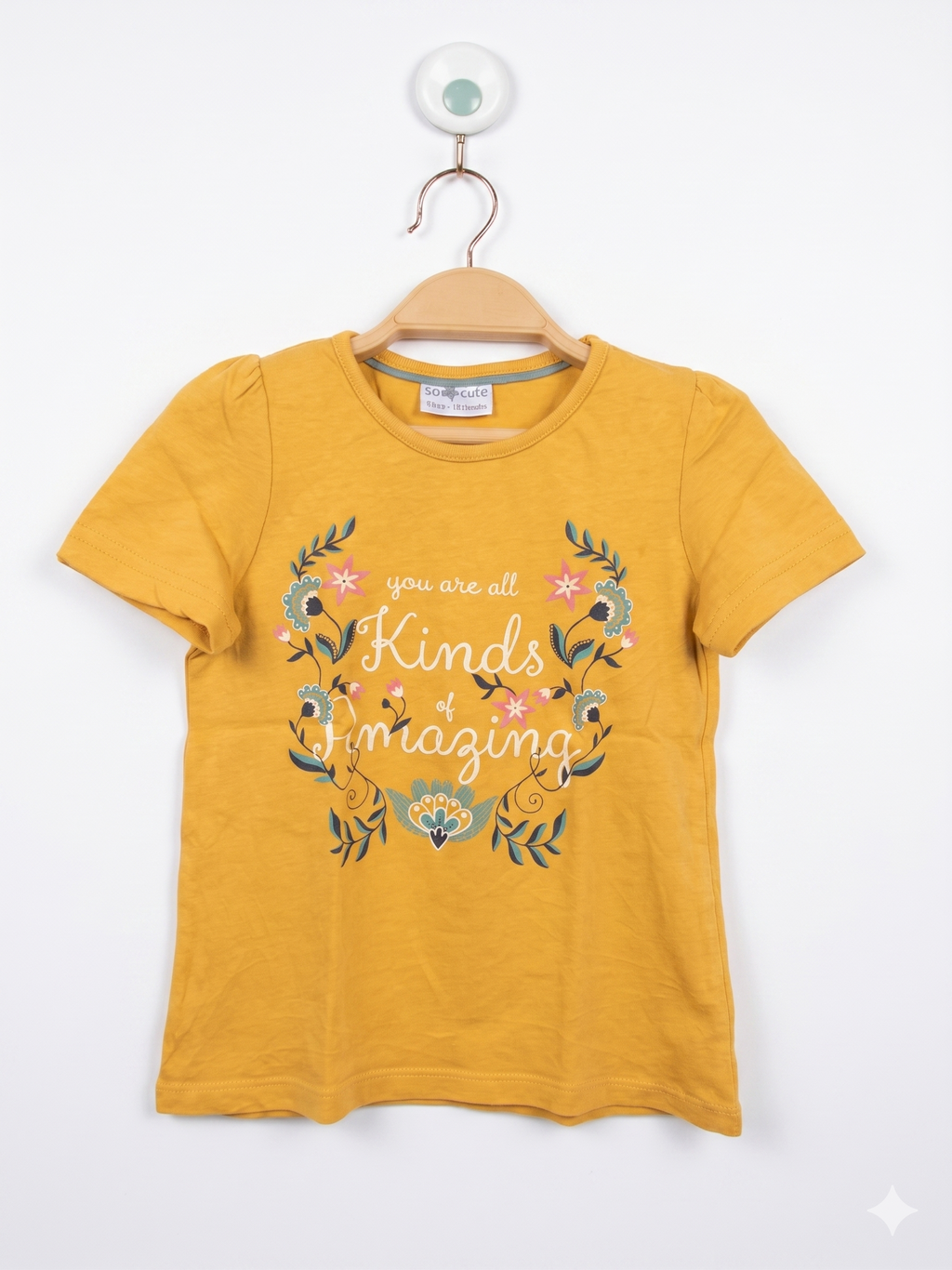 So Cute "Kinds of Amazing" Floral Graphic T-Shirt - Mustard Yellow (18-24 Months) AB1