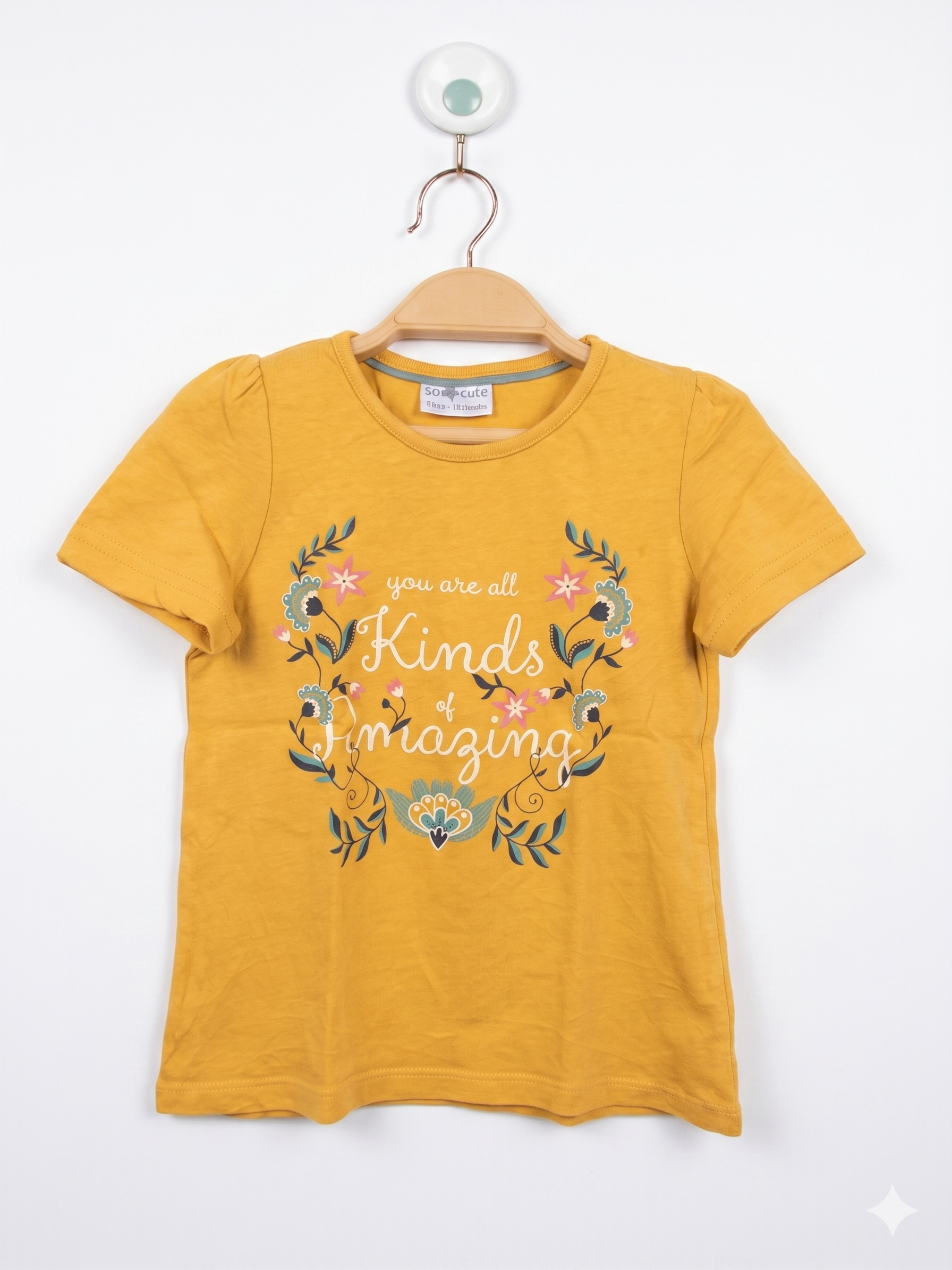 So Cute "Kinds of Amazing" Floral Graphic T-Shirt - Mustard Yellow (18-24 Months) AB1