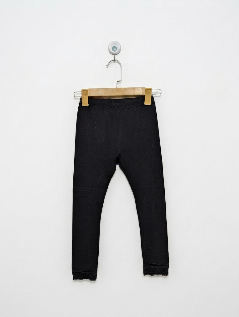 Navy Girls Essential Black Lace-Hem Leggings - Size 130 CM Estimated Age 8-9 Years AB2