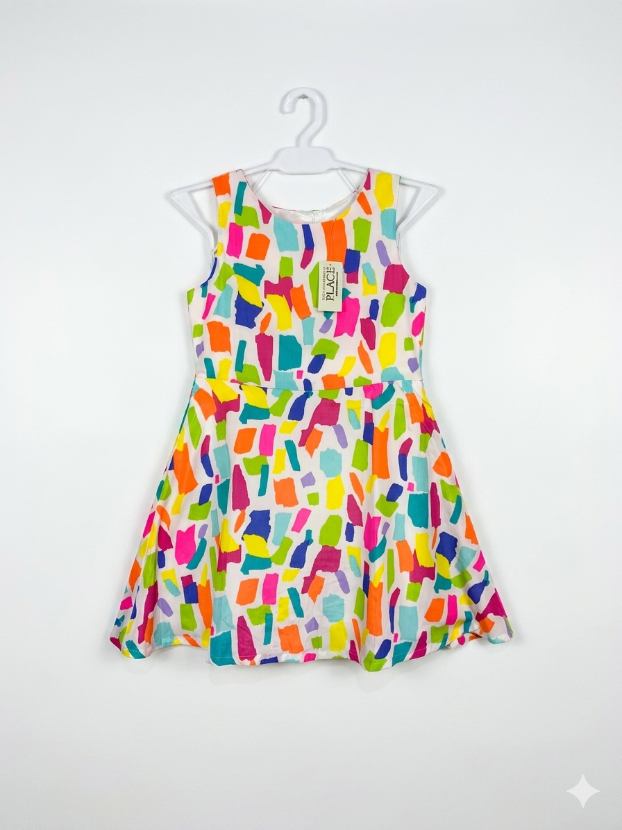 The Children's Place Girls Multi-Color Abstract Paint Stroke Dress - Size Estimated Age 8 Years AB1
