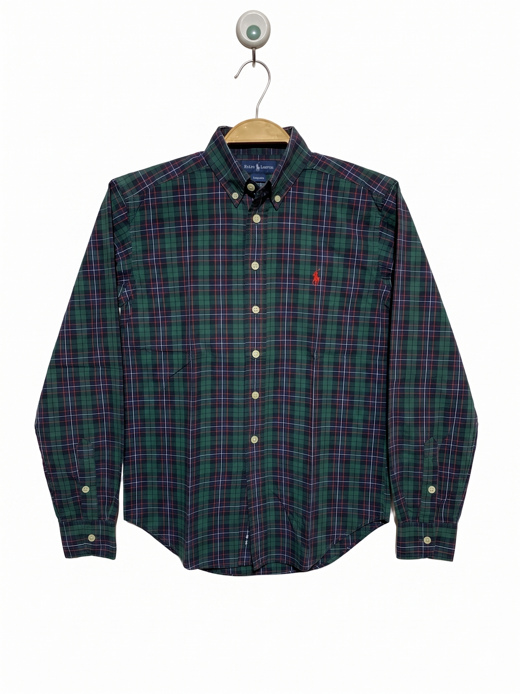 Ralph Lauren Boys Green and Navy Plaid Long Sleeve Button-Down Shirt - Size Estimated Age 8-10 Years AB1
