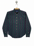 Ralph Lauren Boys Green and Navy Plaid Long Sleeve Button-Down Shirt - Size Estimated Age 8-10 Years AB1