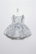 Mia & Mimi Baby Girls Light Blue Floral Grid Ruffle Dress - Size Estimated Age 6-9 Months AB2