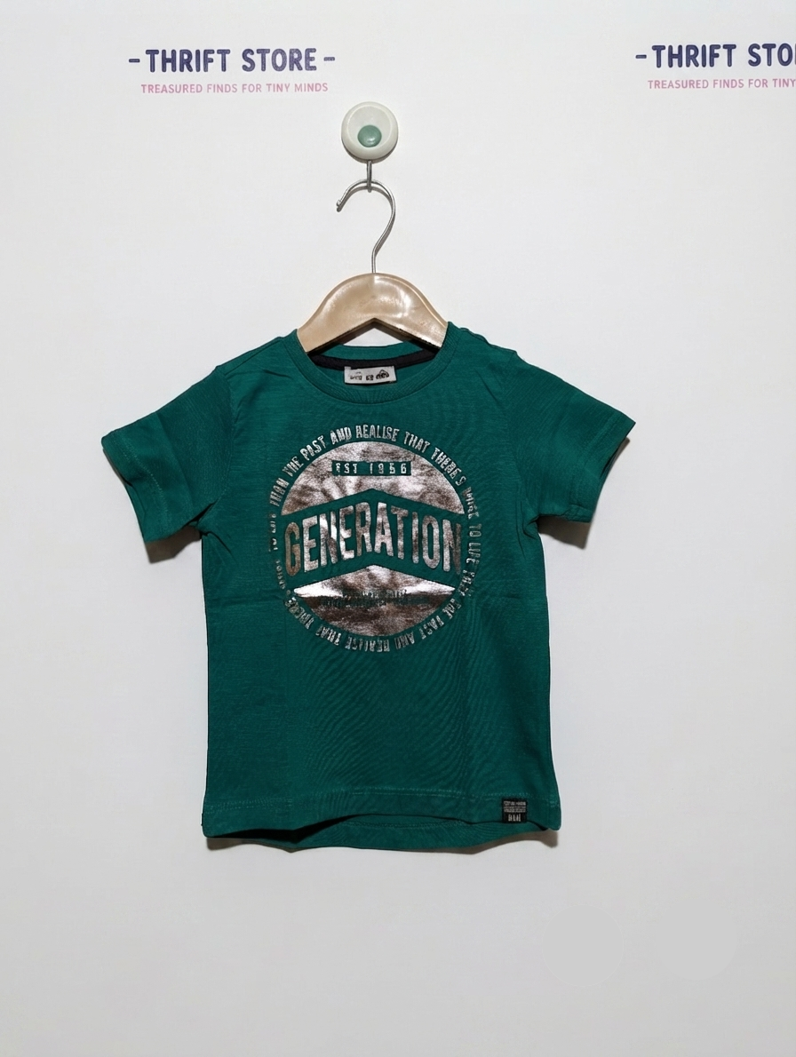 Kids Brand Boys Emerald Green "Generation" Graphic Short Sleeve Tee - Size 86 CM Estimated Age 12-18 Months AB2