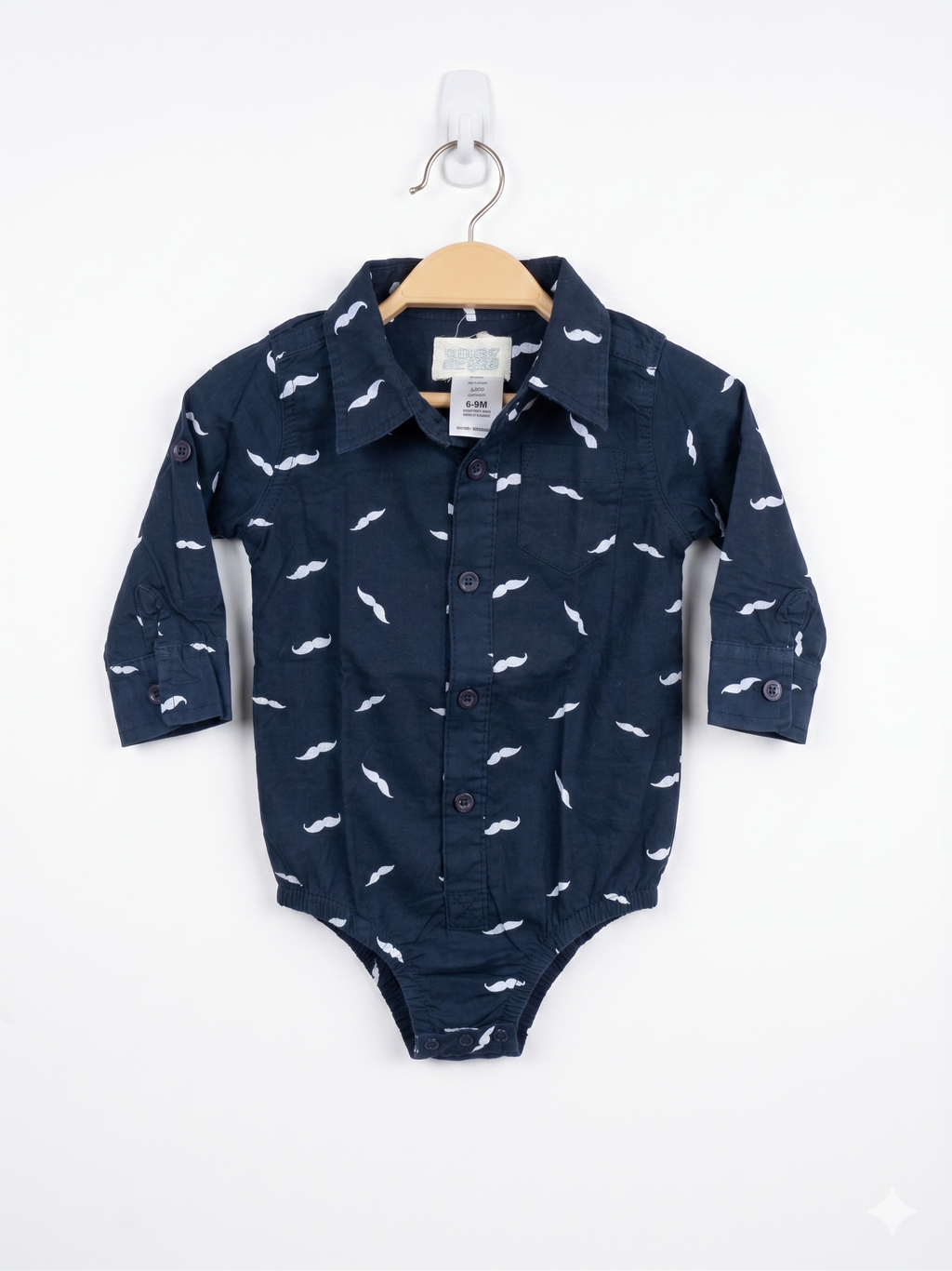 Kids with Character Navy Blue Mustache Print Shirt Bodysuit (6-9 Months) AB1
