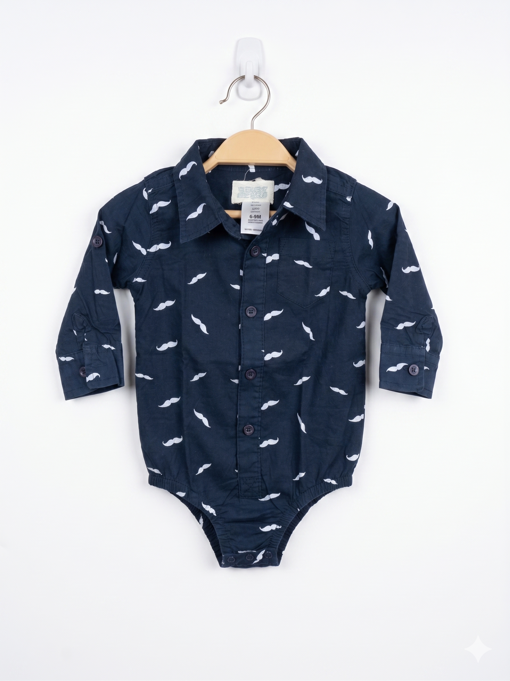 Kids with Character Navy Blue Mustache Print Shirt Bodysuit (6-9 Months) AB1