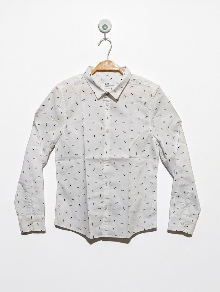 LH Boys White "Lightning Bolt" Pattern Button-Down Shirt - Size 12A (152 cm) Estimated Age 12 Years AB2