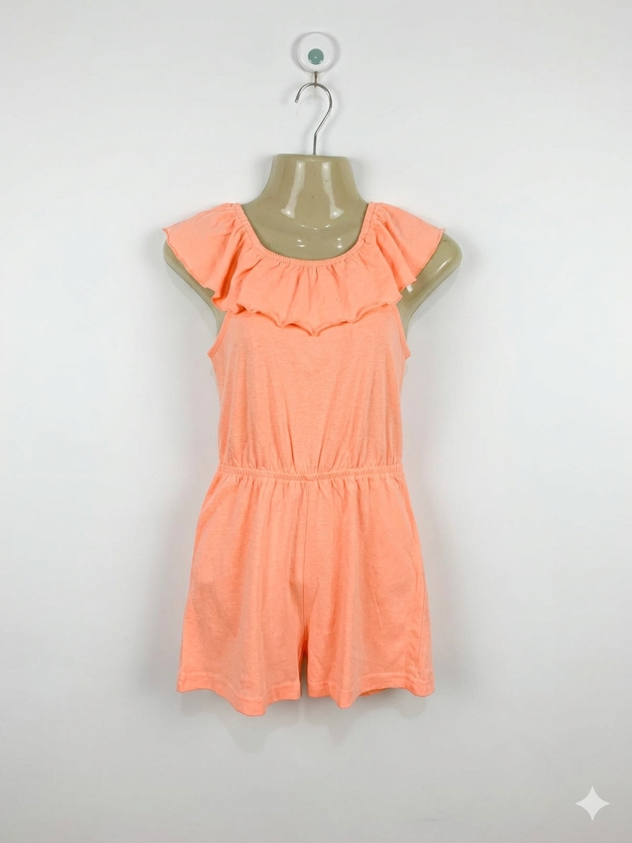 Y.F.K. Girls Peach Ruffled Off-the-Shoulder Romper - Size Estimated Age 7-8 Years AB1