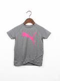 Puma Kids Heather Grey Performance Tee with Neon Pink Logo - Size 6 AB1