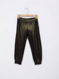 Les Tout Petits Girls Black and Gold Shimmery Cuffed Jogger Pants - Size 10 Estimated Age 9-10 Years AB2