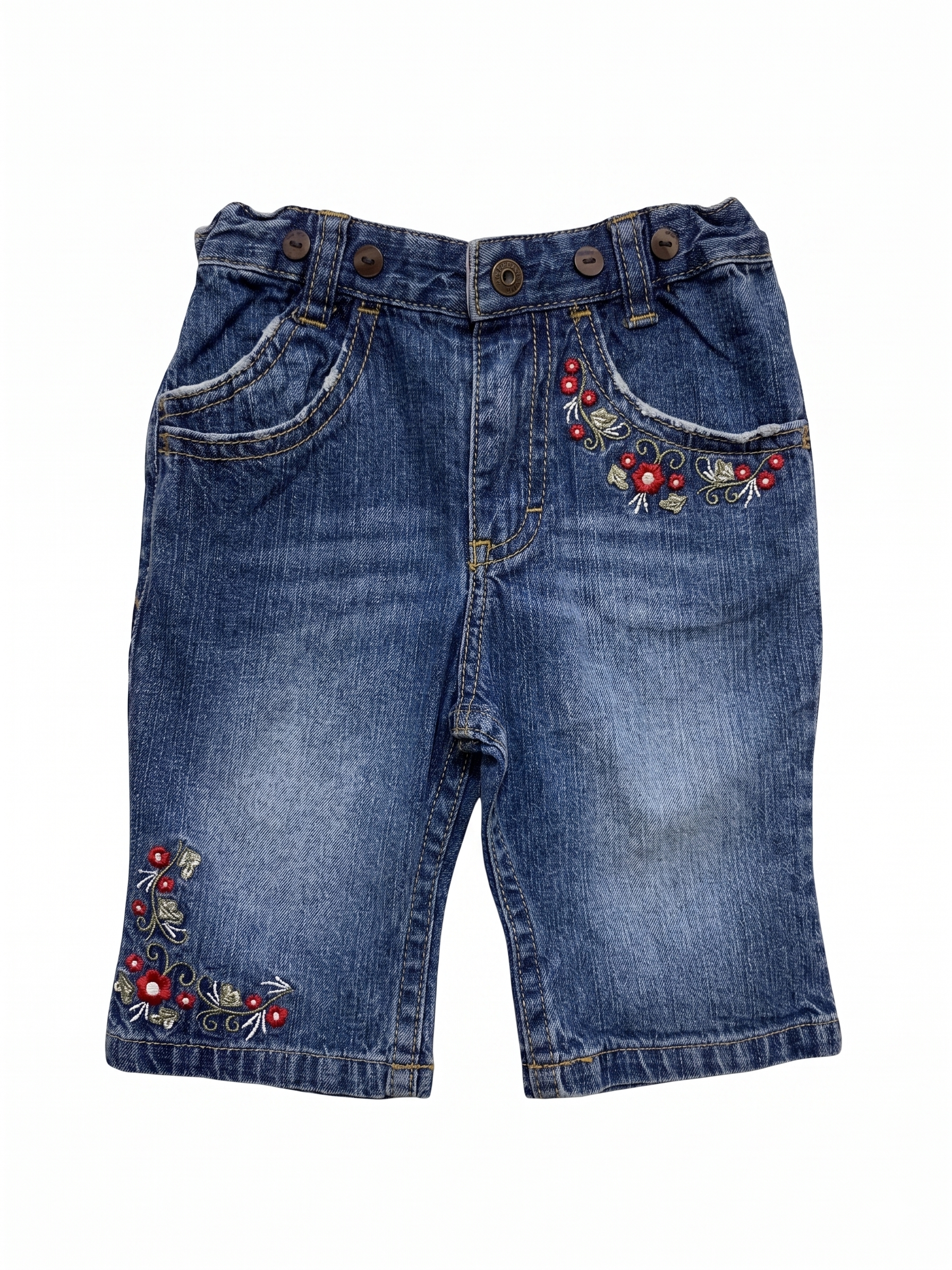 H&M Baby Girls Floral Embroidered Denim Jeans - Size 2-4 Months AB1