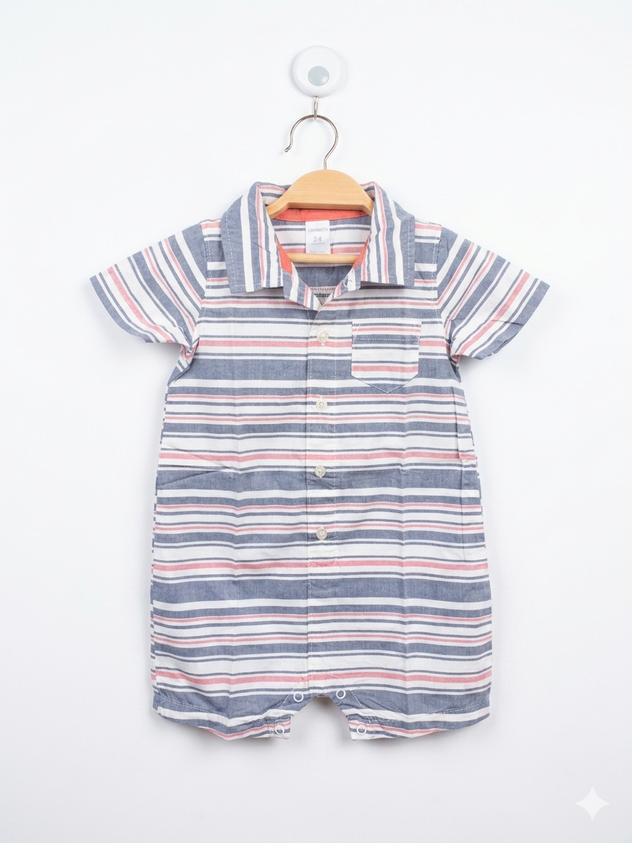 Carter's Baby Boys' Multi-Color Striped Button-Front Shortall Romper (24 Months) AB1