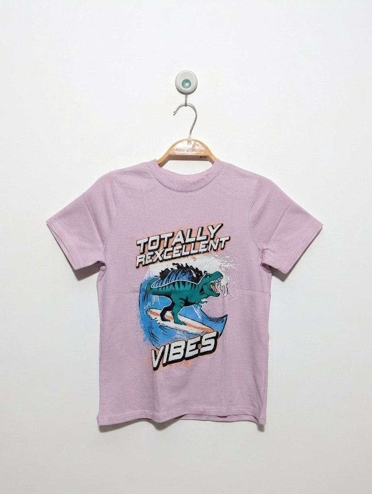 George Boys Light Purple "Totally Rexcellent Vibes" Graphic Tee - Size 7-8 Years Estimated Age 7-8 Years AB2