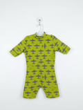 Boys Olive Green "Airplane Print" One-Piece Swimsuit - Size Estimated Age 4-6 Years AB1