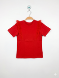 Nutmeg Girls Vibrant Red Mesh Frill Sleeve Tee - Size 9-10 Years (Height 134-140cm) AB1