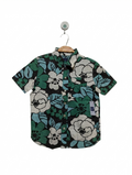 GAP KIDS Boys Black and Green Floral Print Short Sleeve Button-Down Shirt - Size S (6-7), Estimated Age 6-7 Years AB2