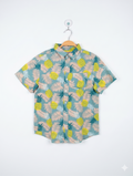 Cat & Jack Boys Teal Pineapple & Tropical Palm Leaf Print Short Sleeve Button-Down Shirt - Size Estimated Age 12-14 Years L (12/14) AB1