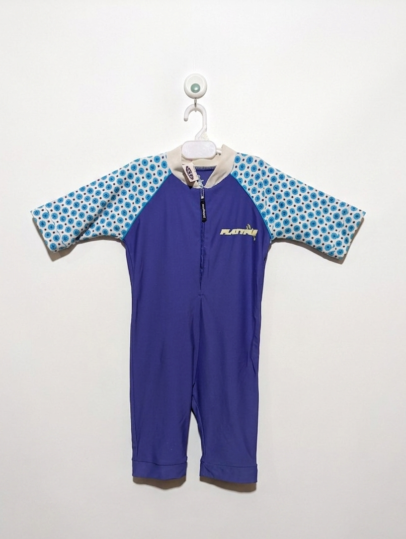 Platypus Australia Girls Blue "Floral Sleeves" Zip-Up Swimsuit - Size Estimated Age 8 Years AB1