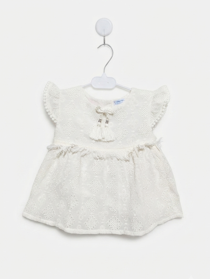 Mayoral Girls Off-White Eyelet Embroidered Boho Blouse - Size 110cm Estimated Age 5 Years AB2