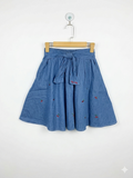 Love Toxic Girls Blue Denim A-Line Skirt with Cherry Embroidery & Bow Tie - Size Estimated Age 12 Years AB1