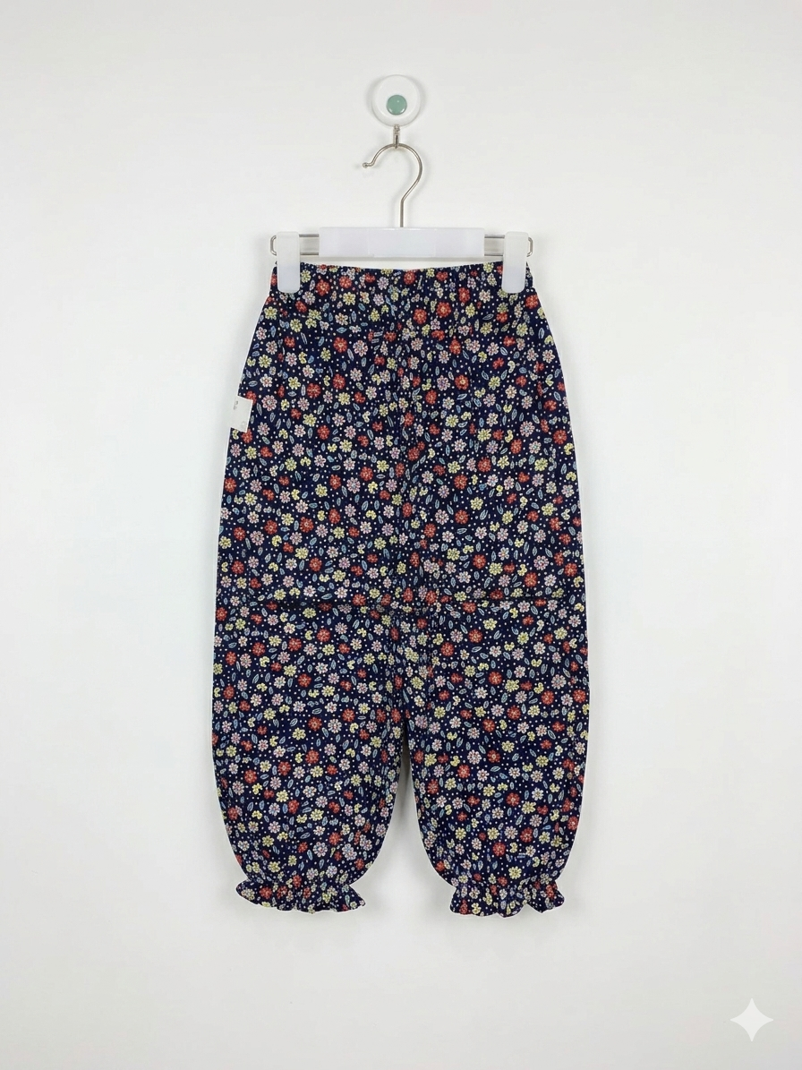Girls' Navy Ditsy Floral Balloon Harem Pants - Size Medium AB1