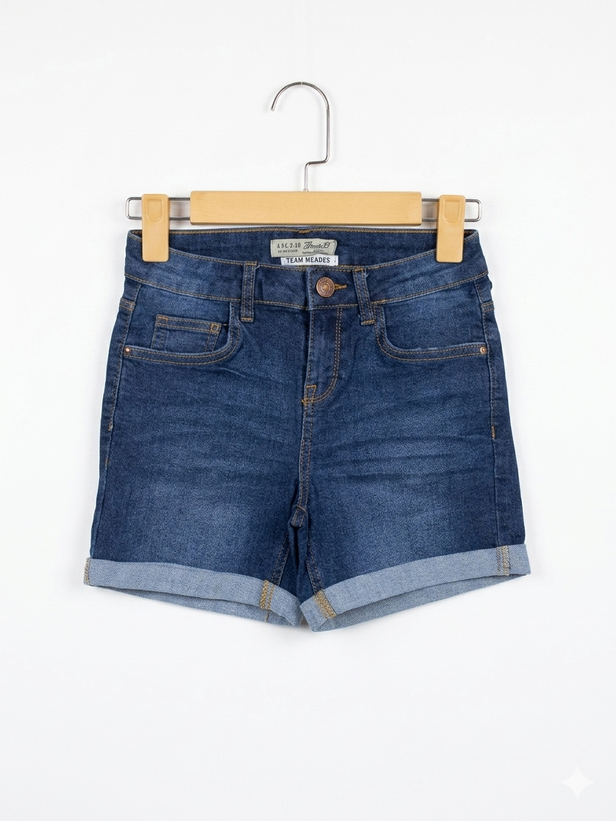 Denim Co. Girls Classic Mid-Wash Cuffed Jean Shorts - Size USA 2 Estimated Age 6-7 Years AB1
