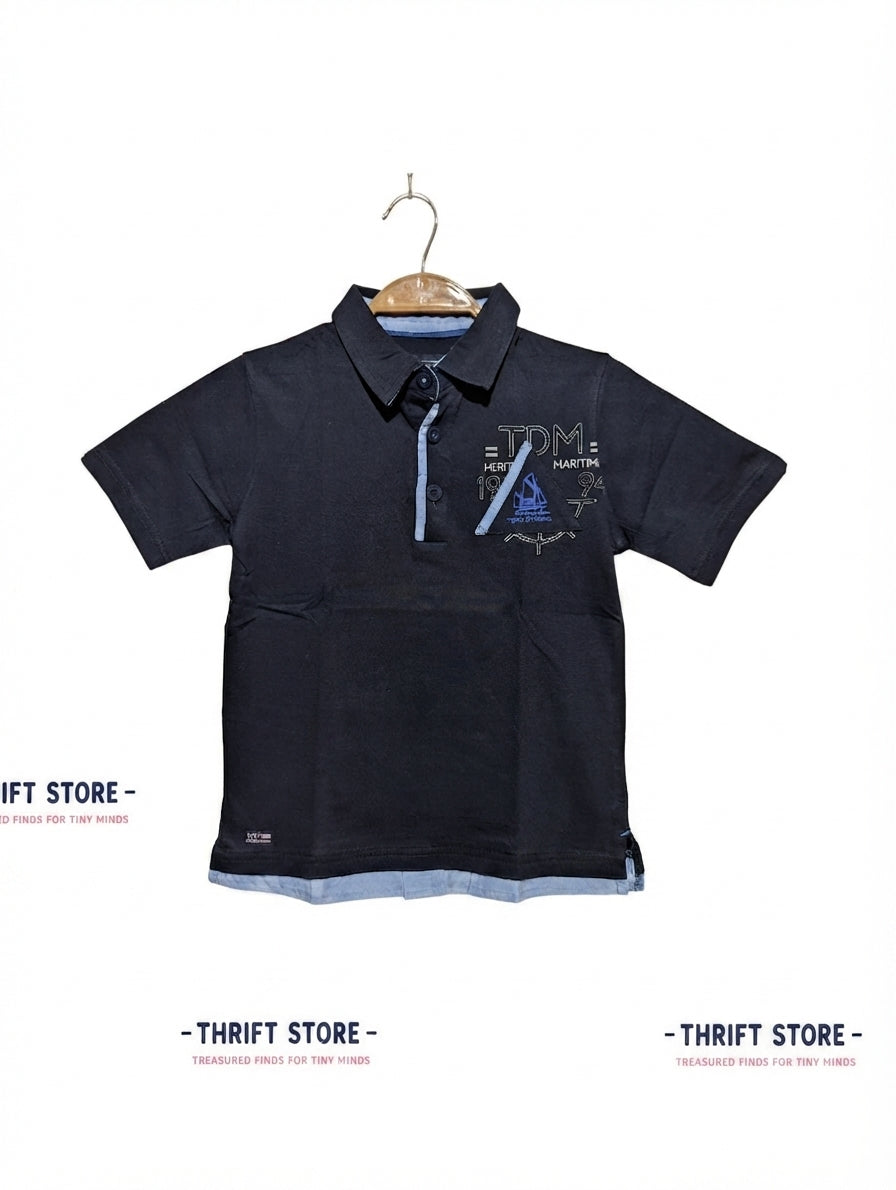 Terre de Marins Boys Navy Blue "Maritime Heritage" Polo Shirt - Size 126cm Estimated Age 8 Years AB2