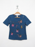 Monsoon Girls Blue "Sequin Gift" Holiday Graphic Tee - Size Estimated Age 11-12 Years AB2