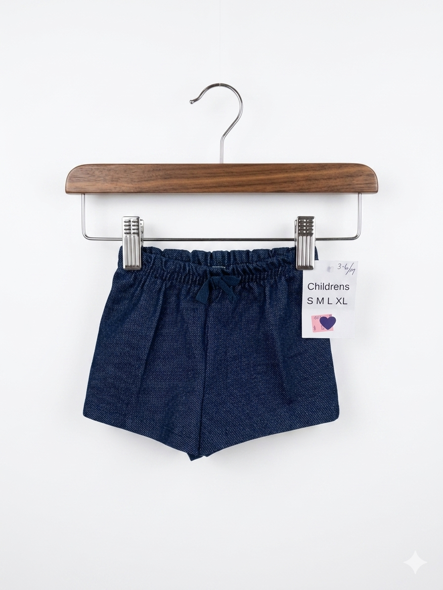 Garanimals baby clothes, navy baby shorts, 3-6 months infant wear, baby girl denim shorts, comfortable baby basics, Tiny Thrift Store, affordable baby fashion.