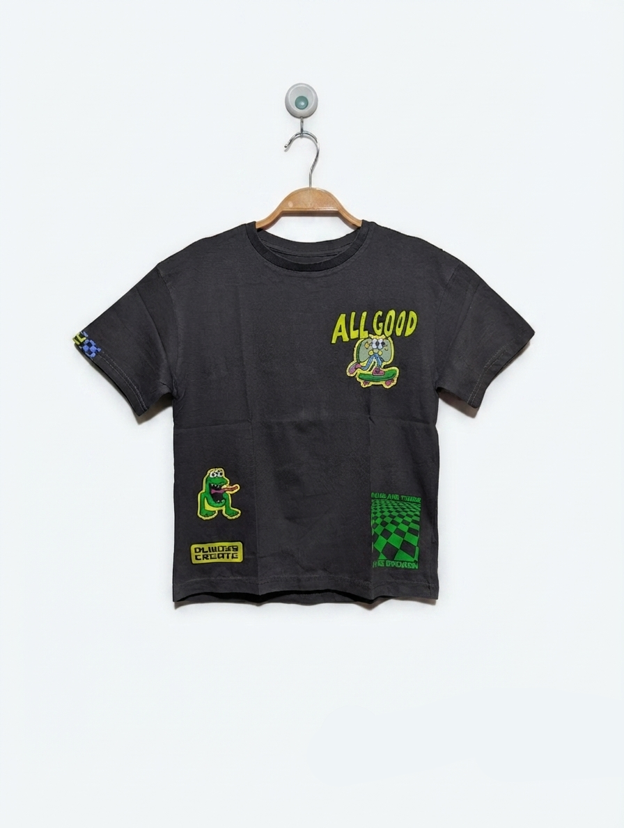 Tu Boys Charcoal Grey "All Good" Graphic T-Shirt - Size Estimated Age 9 Years AB2