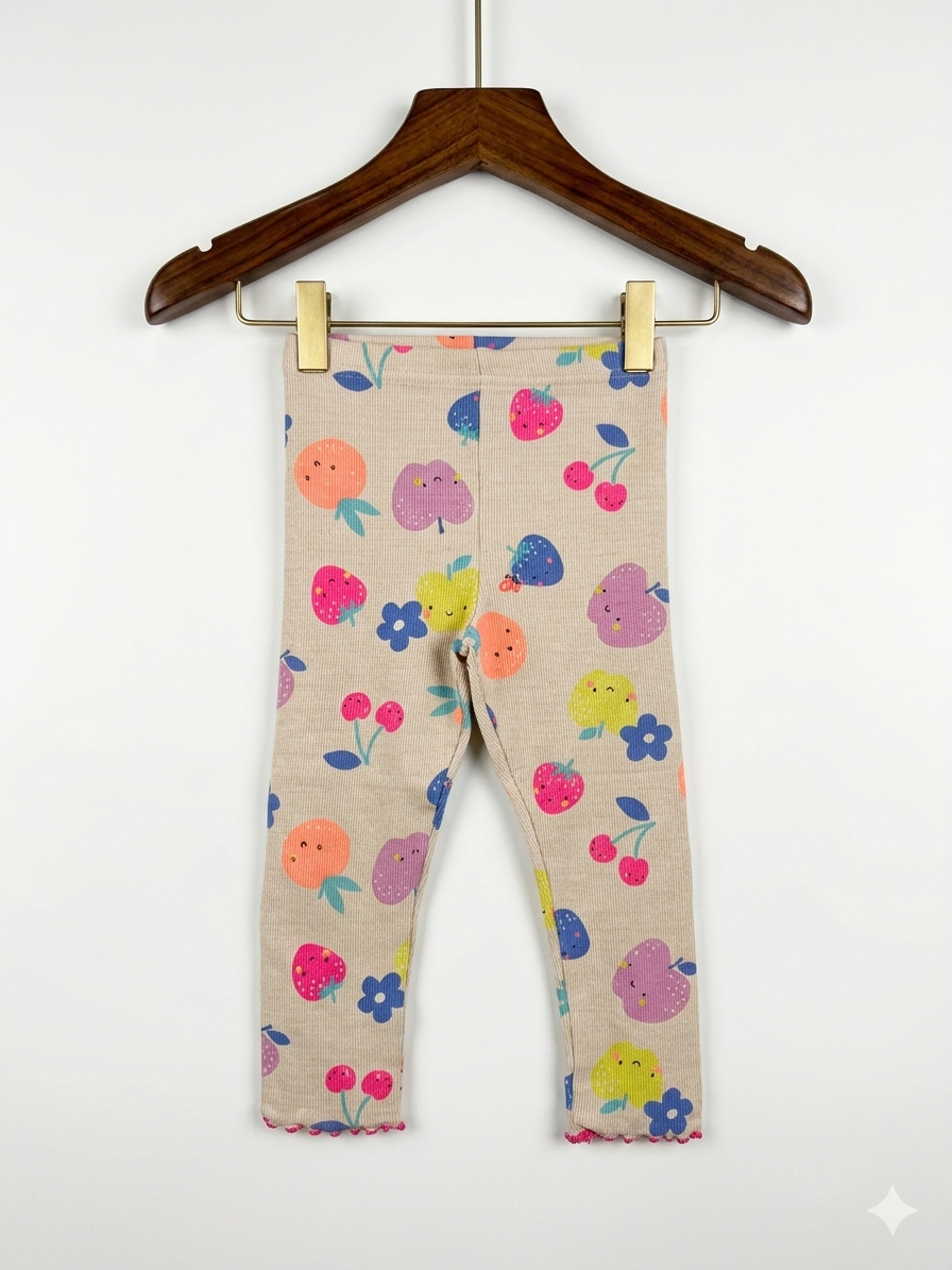 Matalan Kids Fruit & Floral Print Ribbed Leggings - Size 2-3 Years AB1