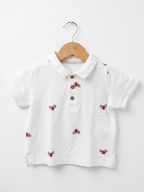 Baby Boy White Pique Polo with Tractor Embroidery - Size 68 (3-6M) AB1