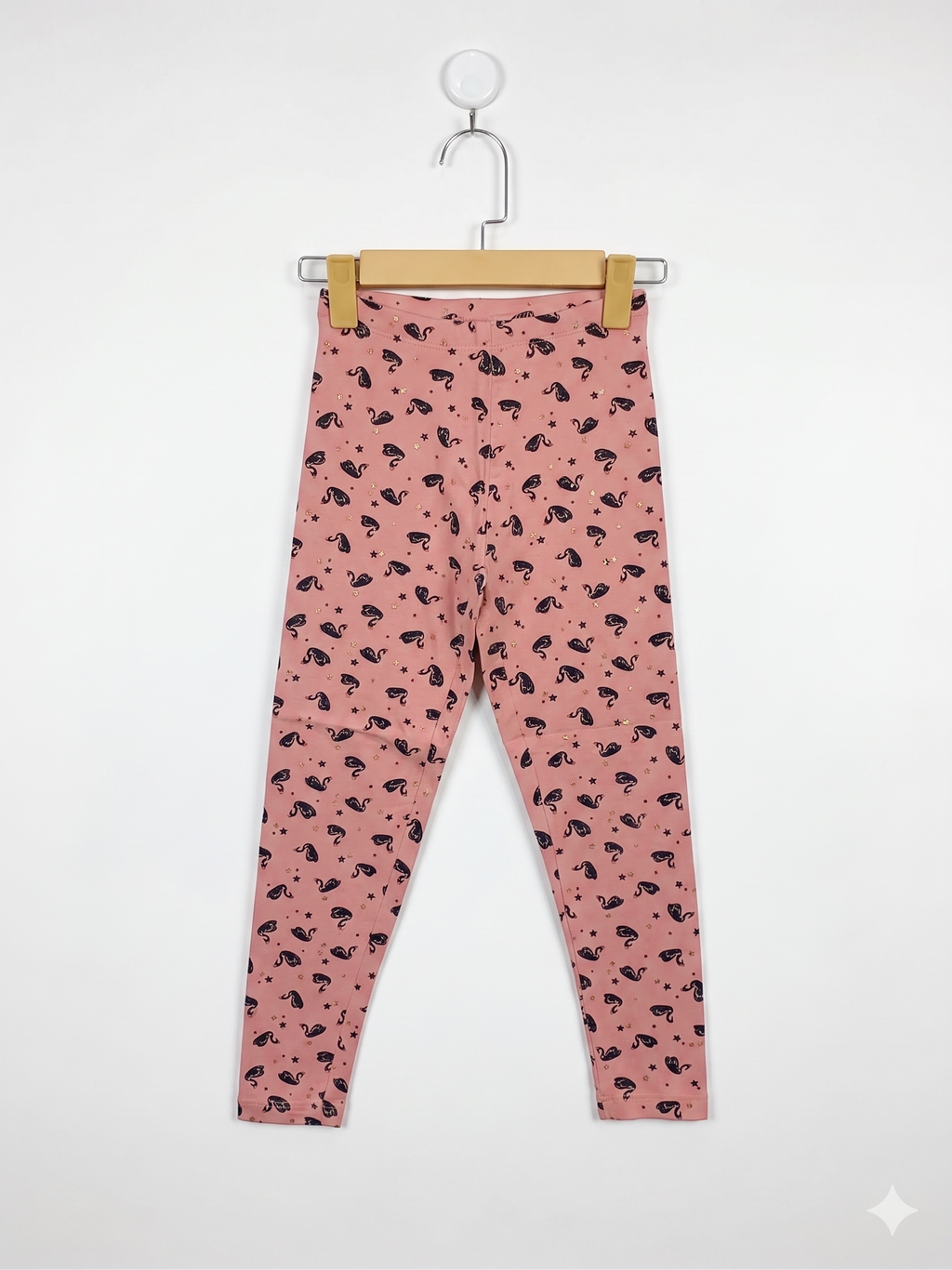 Palomino Girls Soft Pink "Sparkling Swan & Star" Print Leggings - Size Estimated Age 10 Years AB1