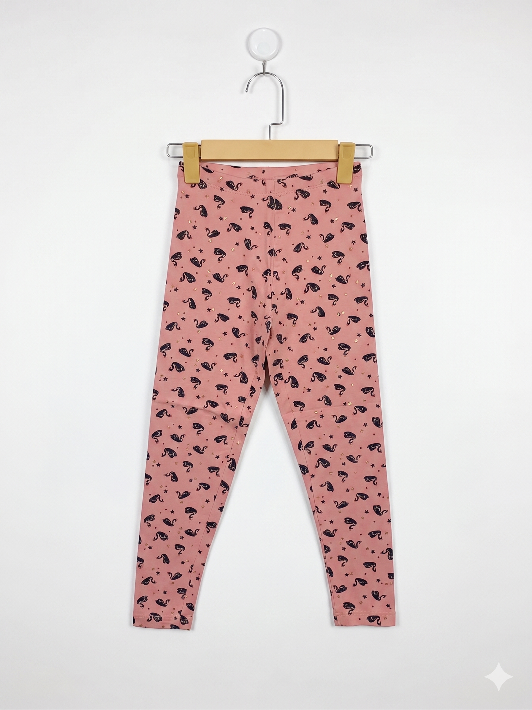 Palomino Girls Soft Pink "Sparkling Swan & Star" Print Leggings - Size Estimated Age 10 Years AB1