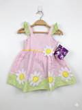 Blueberi Boulevard Baby Girls Pink & Green Seersucker Daisy Dress – (Size 6/9M) Ab1