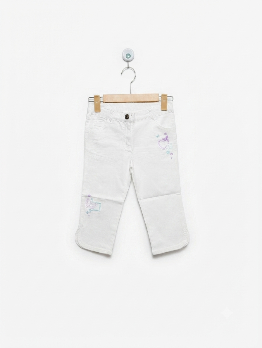 Topolino Girls White Embroidered Casual Pants - Size 128cm Estimated Age 7-8 Years AB2