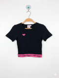 Official Powerpuff Girls Ribbed Knit Black Crop Top with Pink Elastic Hem – Size 134/140 (Estimated Age 9-10 Years) Girls AB1