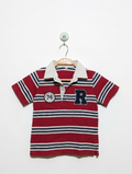 Boys Red & Blue Striped "Official League" Polo Shirt - Size 5A (Estimated Age 5 Years) AB2