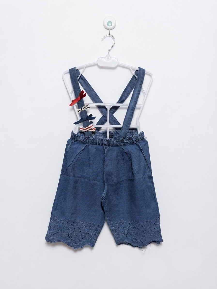 OM Love Girls Blue Denim Embroidered Overalls - Size Estimated Age 18 to 24 Months AB2