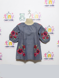 Mud Pie Girls Blue Chambray Floral Embroidered Dress - Size 4T Estimated Age 4 Years AB2