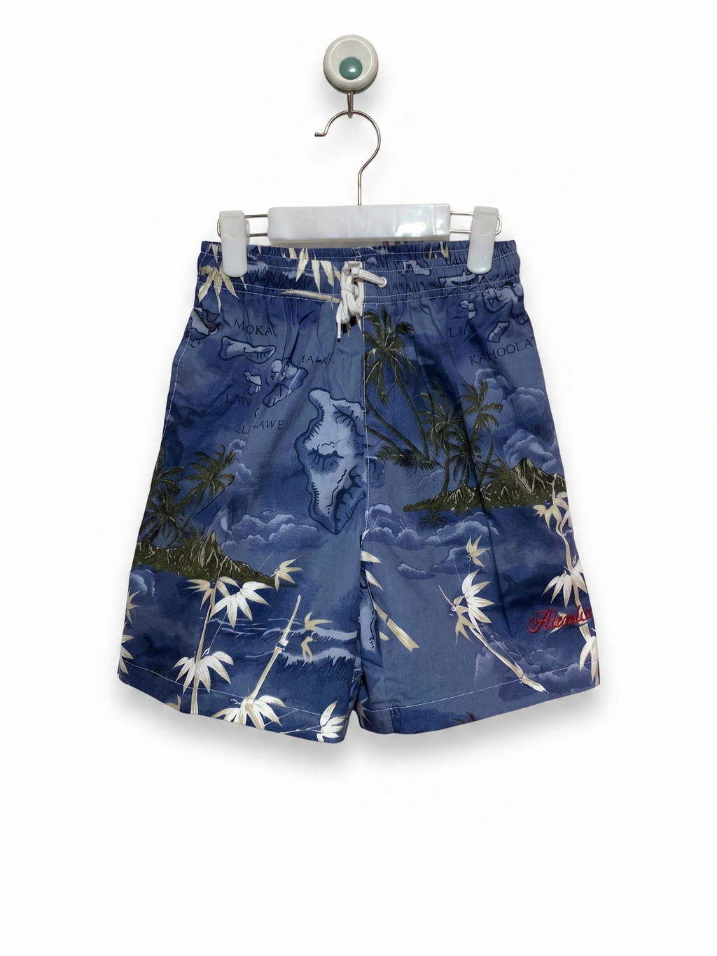 Boys Blue Hawaii Tropical Map Print Cotton Shorts - Size Estimated Age 7 o 8 Y (Large) AB1
