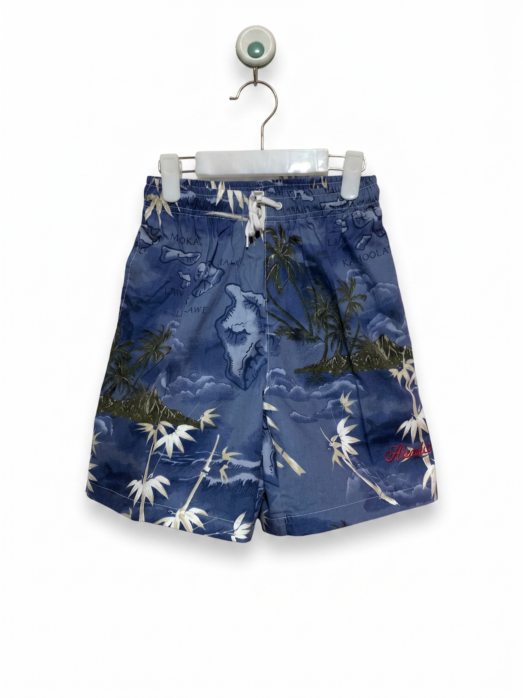 Boys Blue Hawaii Tropical Map Print Cotton Shorts - Size Estimated Age 7 o 8 Y (Large) AB1