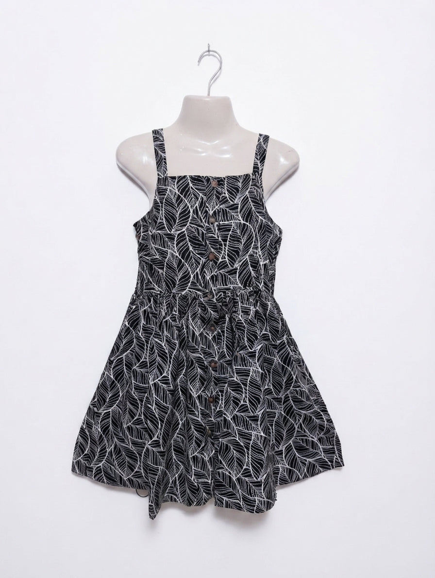 Anko Girls Black and White Leaf Print Sundress - Size 10 Estimated Age 9-10 Years AB2