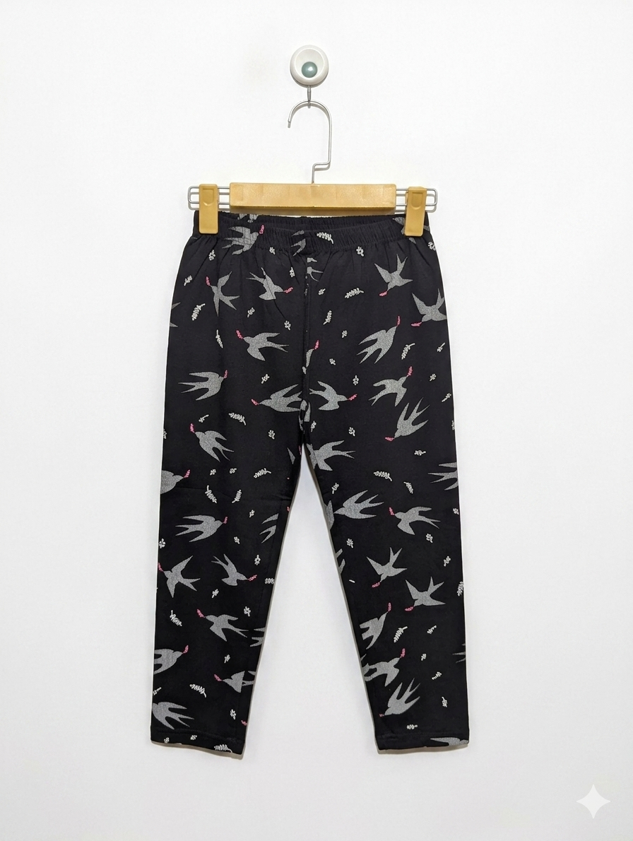 Doreme Girls Black Bird Print Casual Leggings - Size 164CM Estimated Age 14-16 Years AB1
