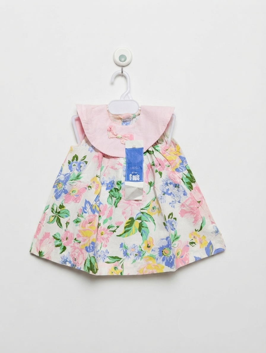 Création GT Baby Girls White & Floral Sailor Collar Dress - Size Estimated Age 6 Months AB2