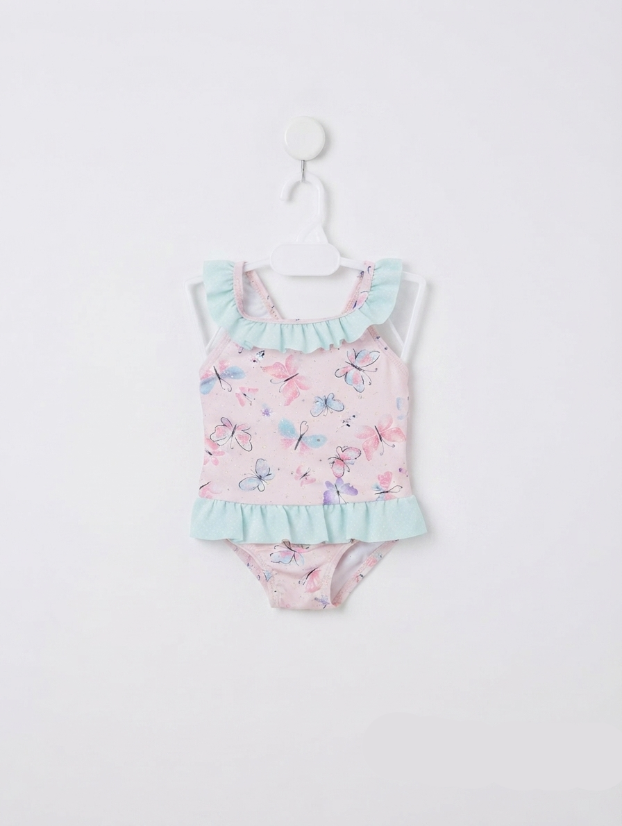Primark Baby Girls Pink Butterfly Print Swimsuit - Size Estimated Age 3-6 Months AB2