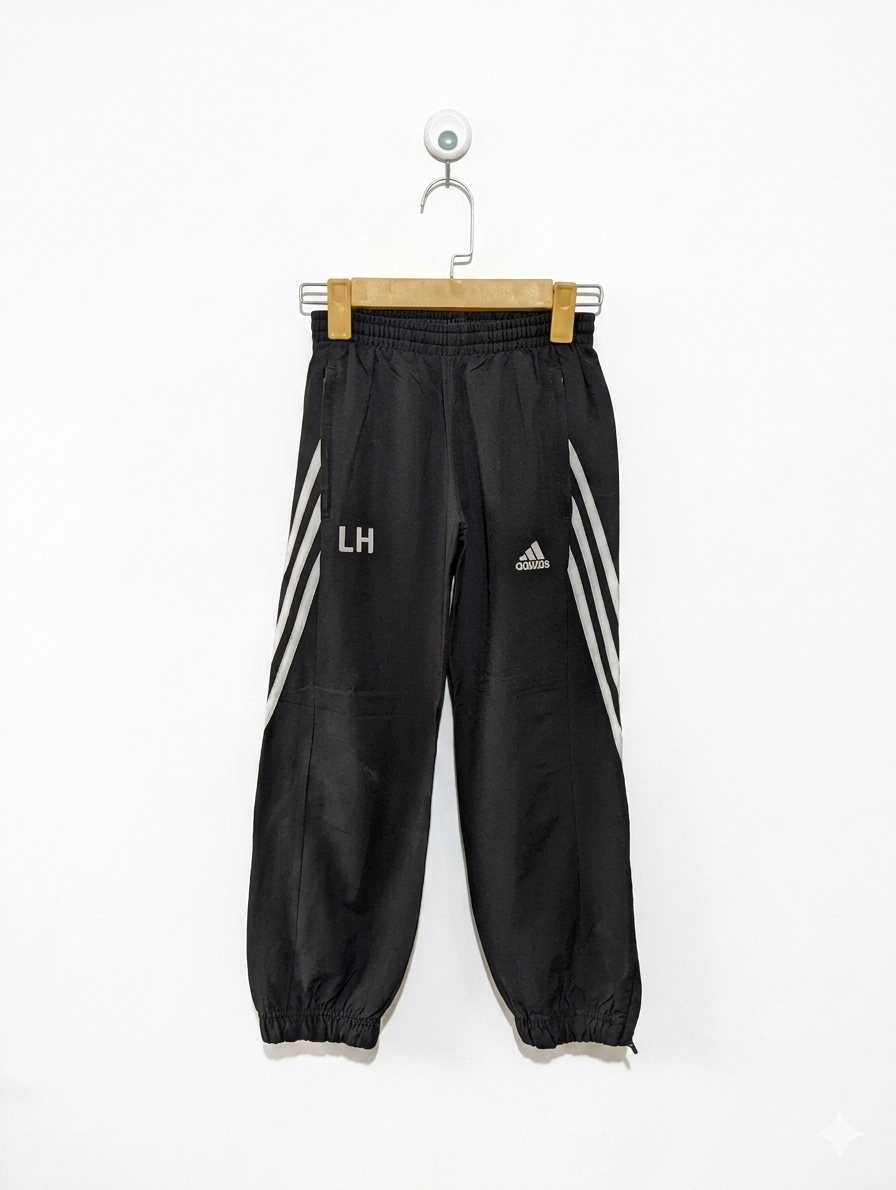 Adidas Boys Black Three-Stripe Windbreaker Track Pants - Size 128 Estimated Age 7-8 Years AB1
